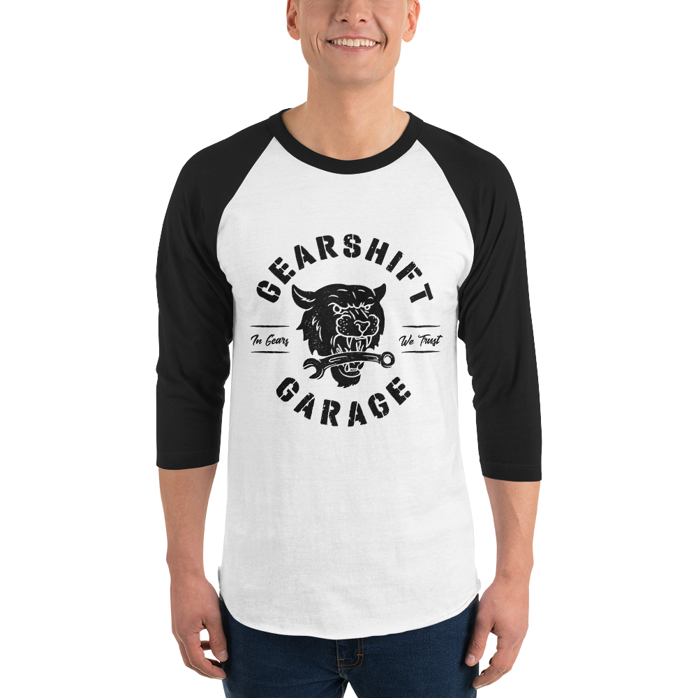 Gearshift Garage Shop Cat 3/4 sleeve raglan shirt