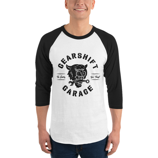 Gearshift Garage Shop Cat 3/4 sleeve raglan shirt