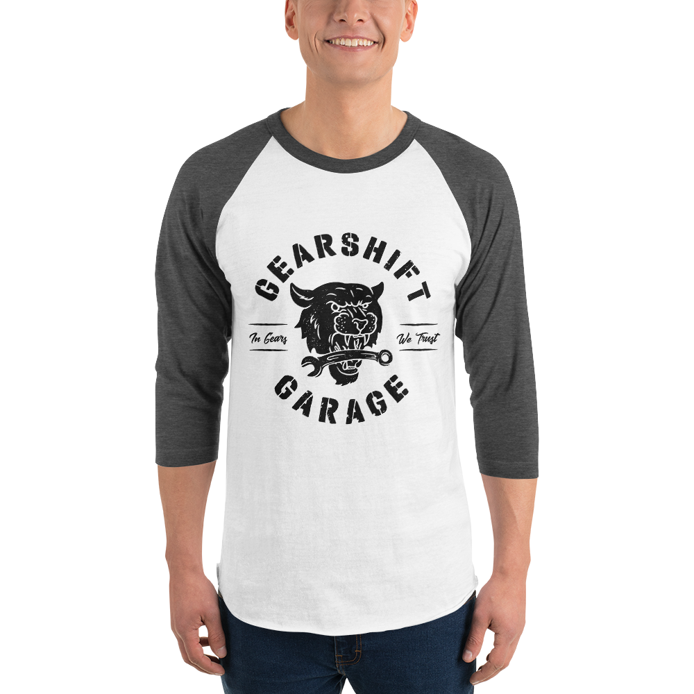 Gearshift Garage Shop Cat 3/4 sleeve raglan shirt