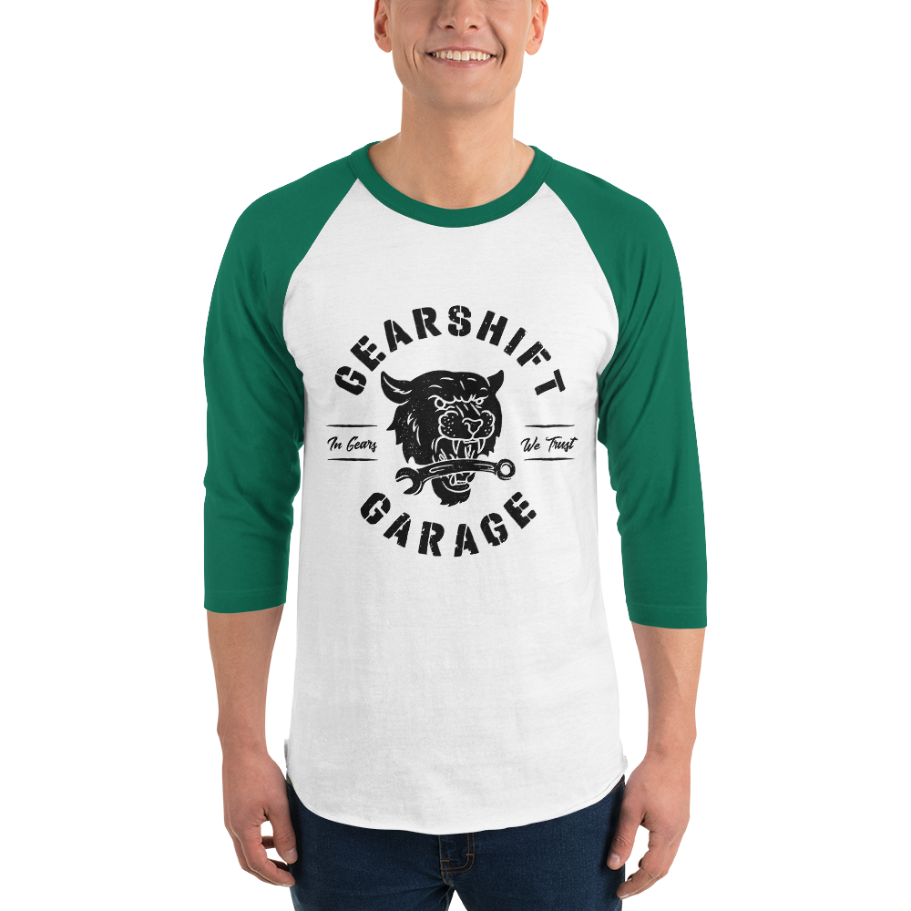 Gearshift Garage Shop Cat 3/4 sleeve raglan shirt