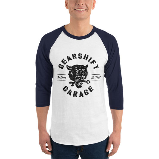 Gearshift Garage Shop Cat 3/4 sleeve raglan shirt