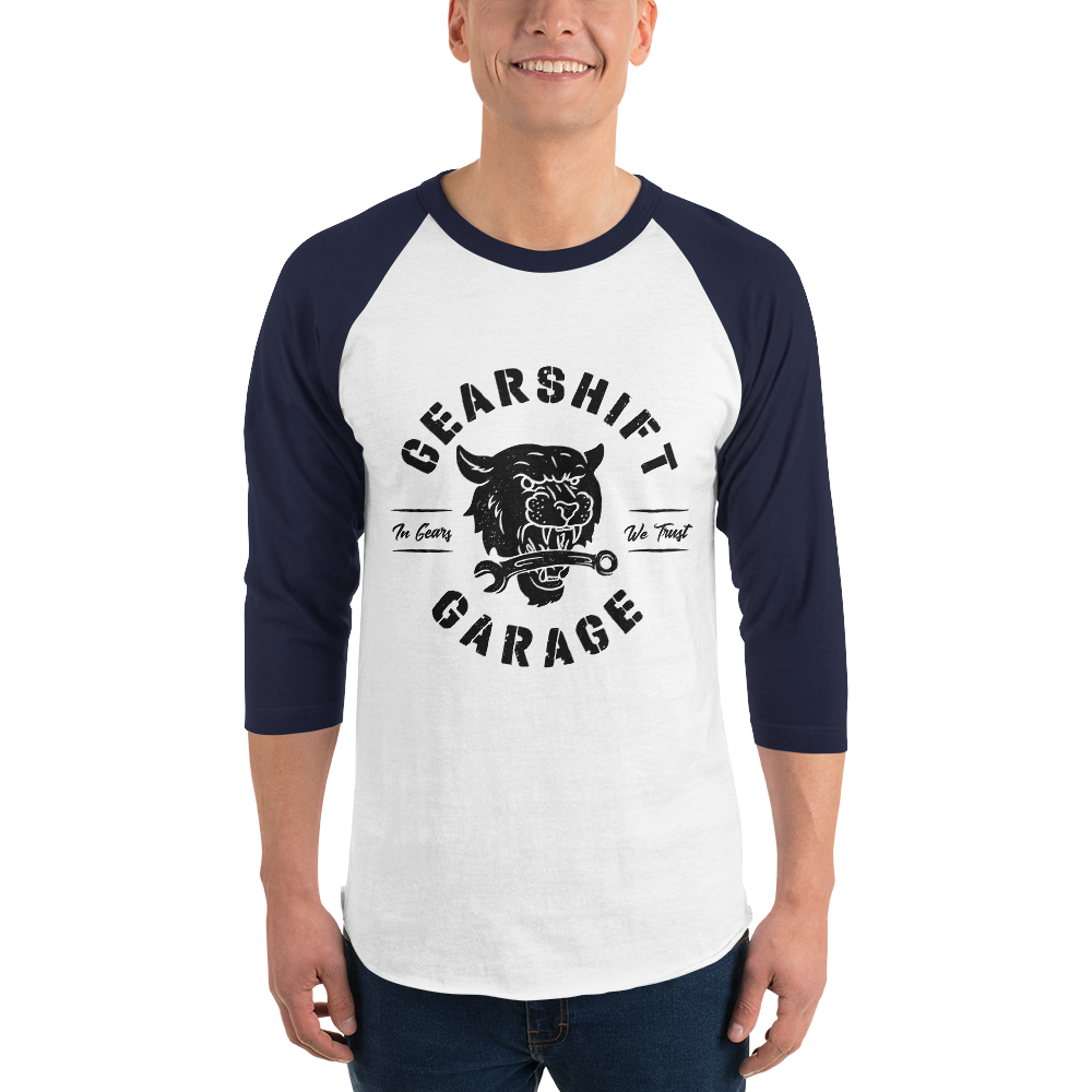 Gearshift Garage Shop Cat 3/4 sleeve raglan shirt